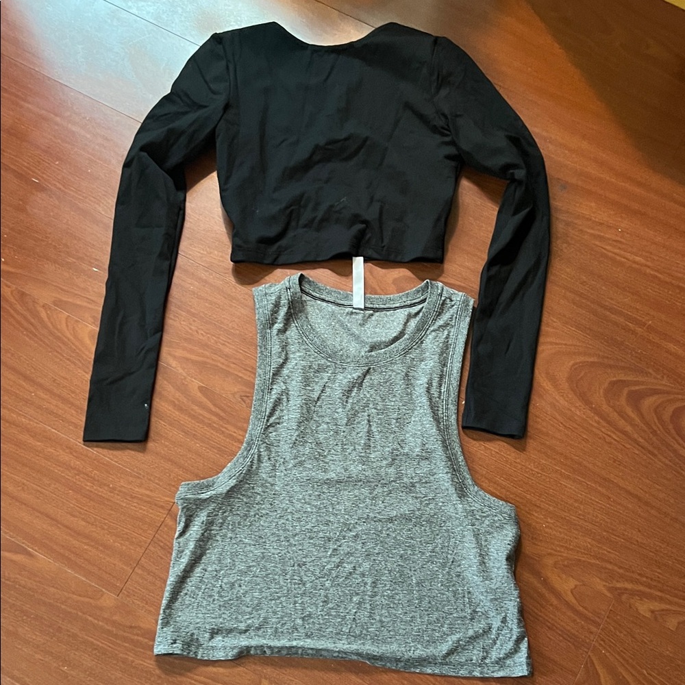 Express Black Long Sleeve and Gray fabletics Sleeveless Crop Top‎